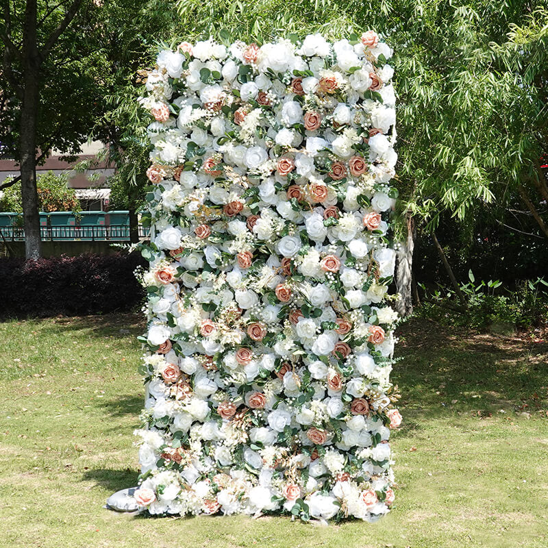 3D Pink and White Fabric Artificial Flower Wall Wedding Party Decor