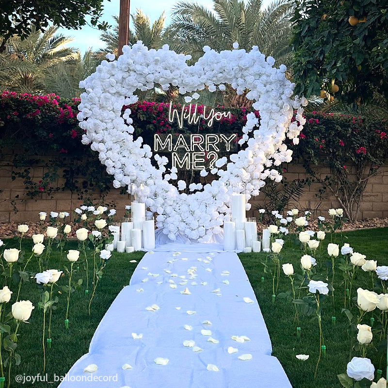 8ft White Rose Flower Wall Romantic Atmosphere Heart Shaped Wedding Decoration Indoor-ubackdrop