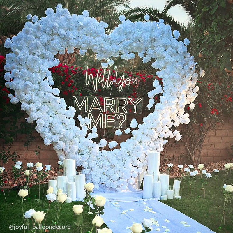 8ft White Rose Flower Wall Romantic Atmosphere Heart Shaped Wedding Decoration Indoor-ubackdrop