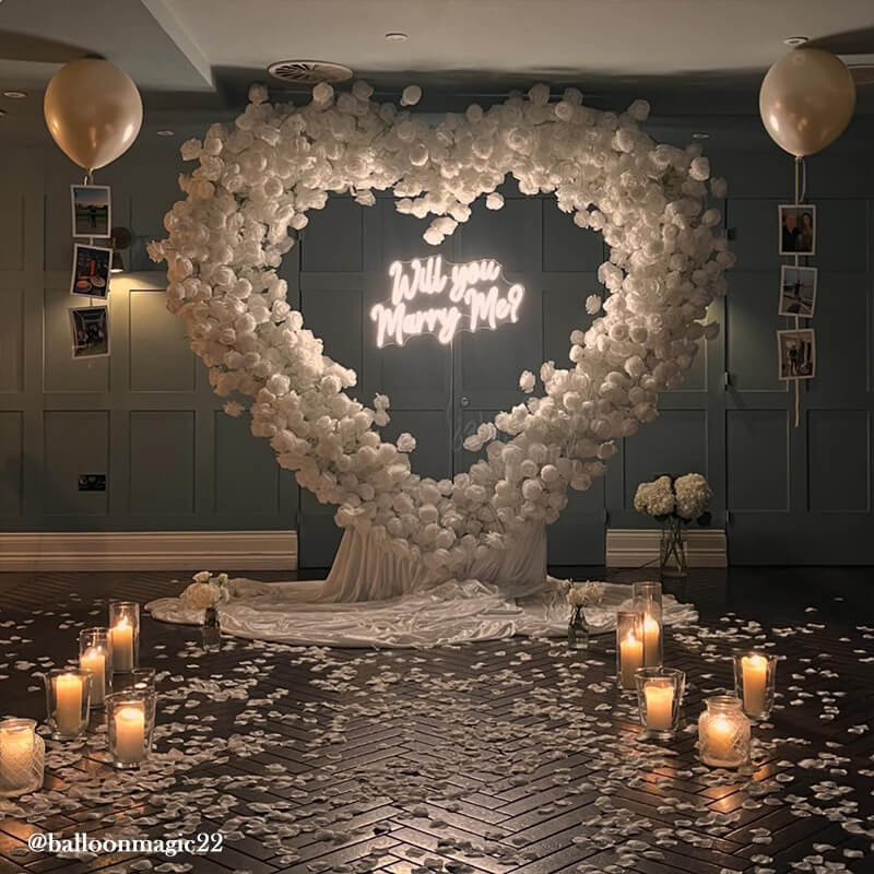 8ft White Rose Flower Wall Romantic Atmosphere Heart Shaped Wedding Decoration Indoor-ubackdrop