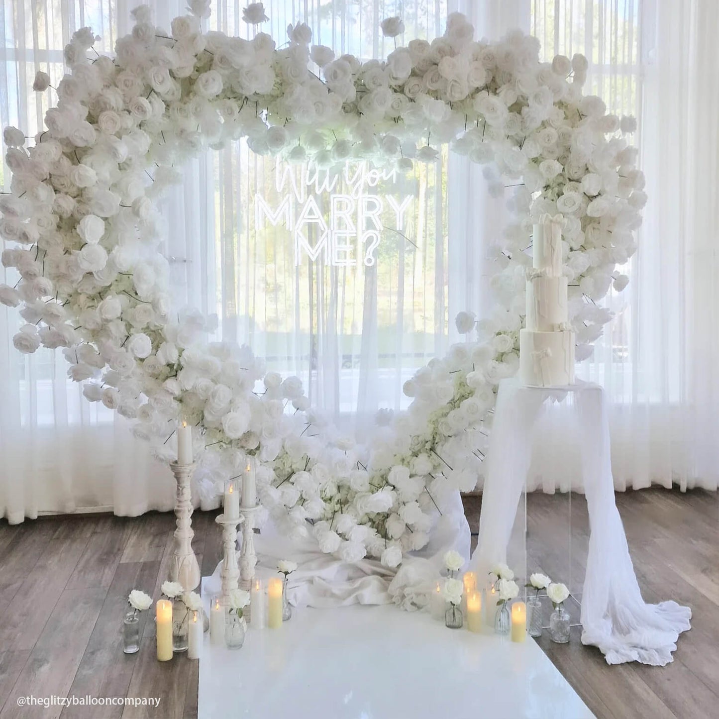 8ft White Rose Flower Wall Romantic Atmosphere Heart Shaped Wedding Decoration Indoor-ubackdrop