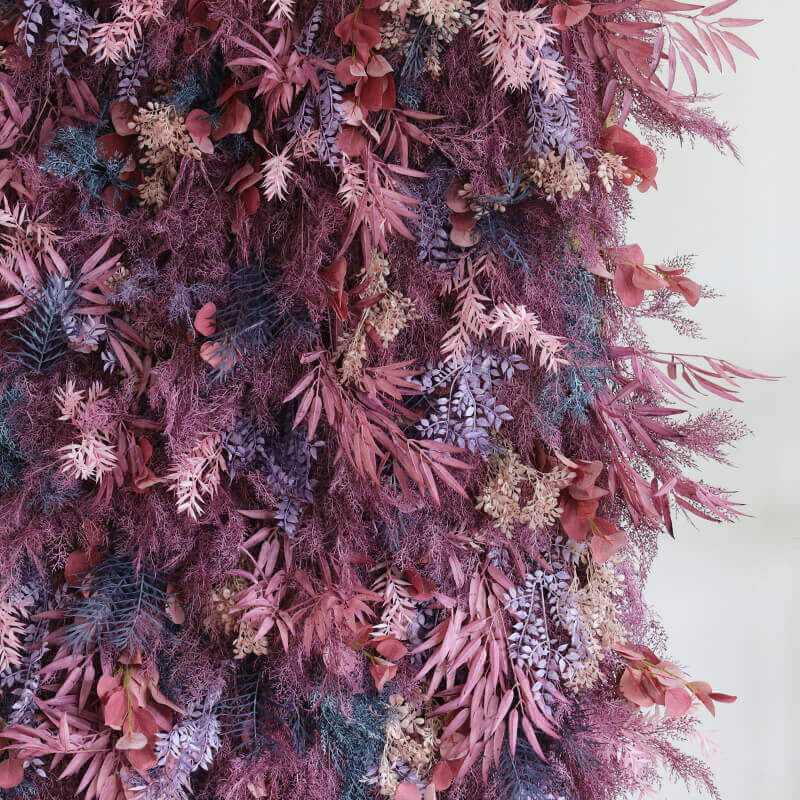 3D Purple Boho Wedding Decor Faux Spruce Leaf Flower Wall Backdrop-ubackdrop