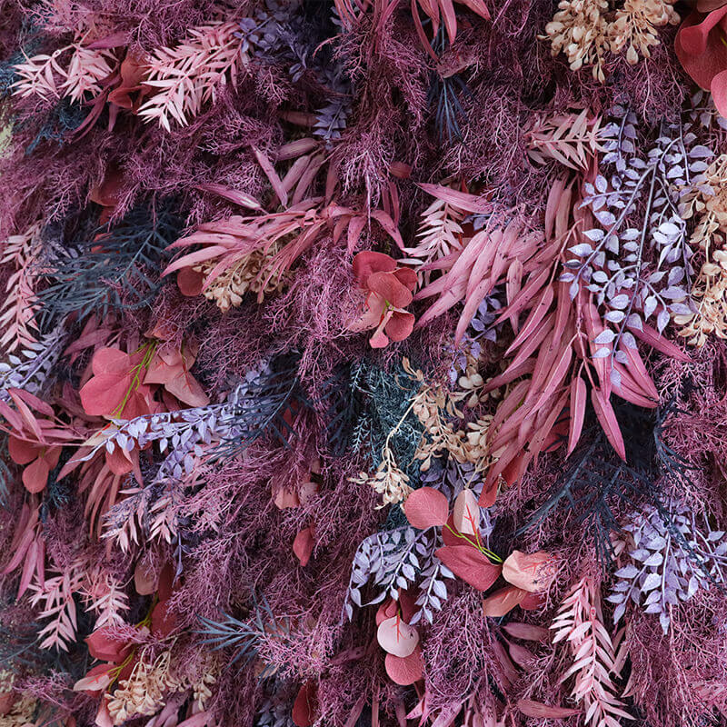 3D Purple Boho Wedding Decor Faux Spruce Leaf Flower Wall Backdrop-ubackdrop