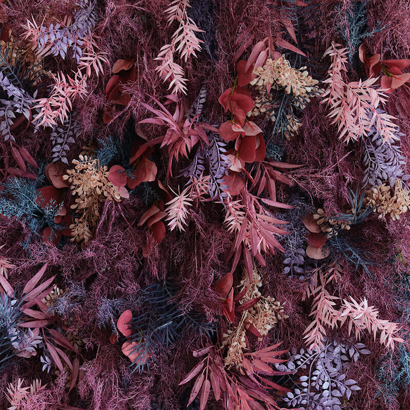 3D Purple Boho Wedding Decor Faux Spruce Leaf Flower Wall Backdrop-ubackdrop