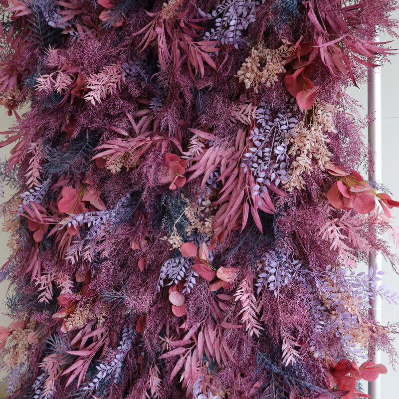 3D Purple Boho Wedding Decor Faux Spruce Leaf Flower Wall Backdrop-ubackdrop