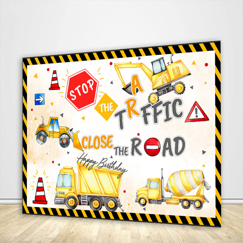 Construction Truck Boy Birthday Party Backdrop-ubackdrop