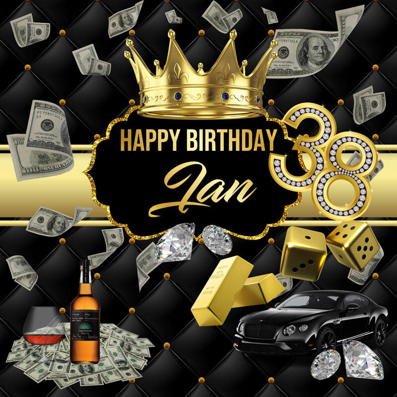 30th 40th Birthday Backdrop for Him King Black and Gold-ubackdrop