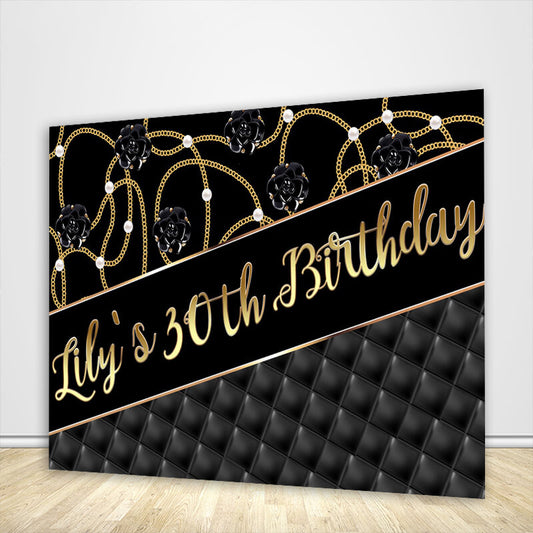 30th Birthday Black and Gold Backdrop-ubackdrop