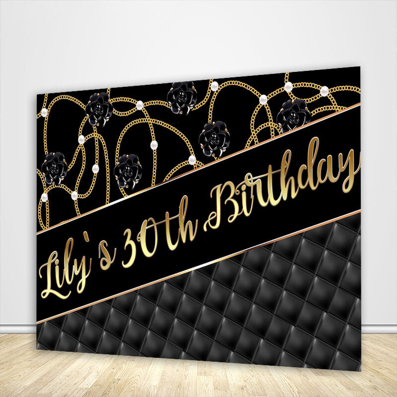 30th Birthday Black and Gold Backdrop-ubackdrop