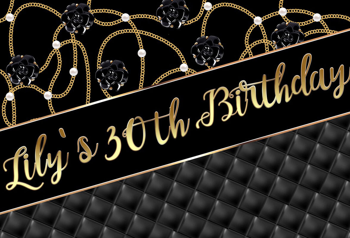 30th Birthday Black and Gold Backdrop-ubackdrop