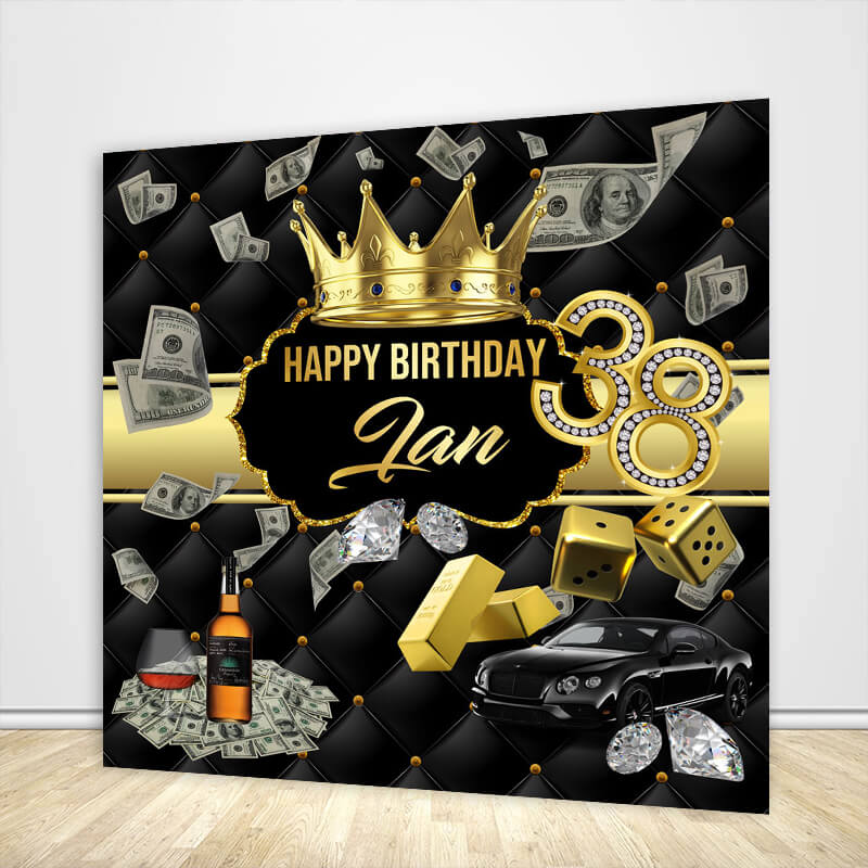 30th 40th Birthday Backdrop for Him King Black and Gold-ubackdrop