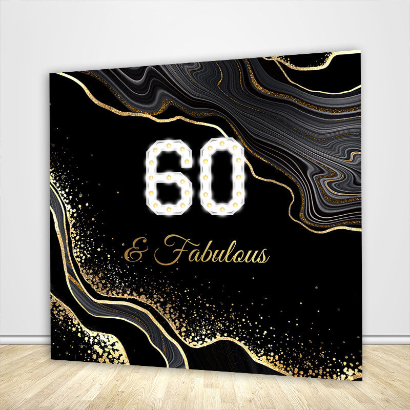 60 and Fabulous Birthday Backdrop Black Gold Marble-ubackdrop