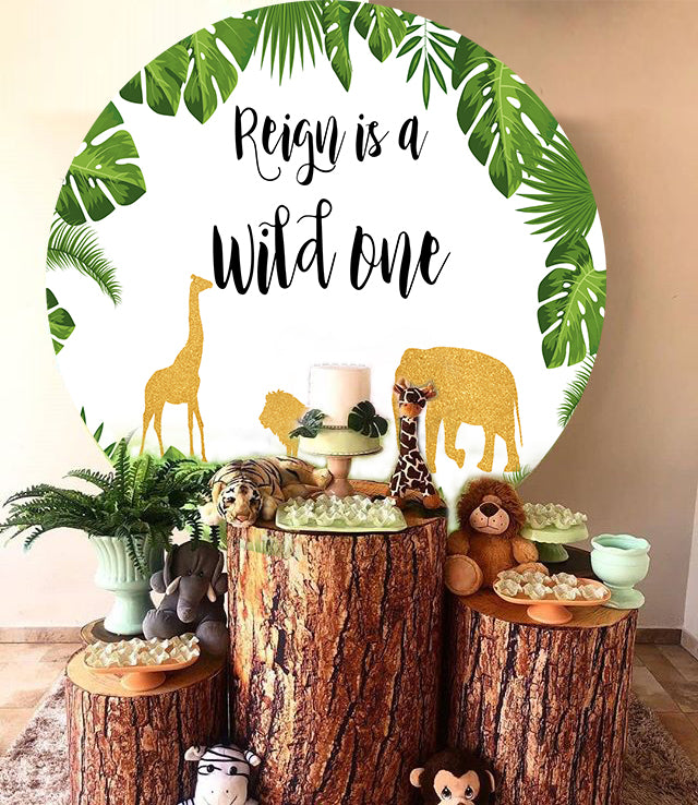 Safari Wild One Round Backdrop Gold Jungle Animals Birthday Baby Shower-ubackdrop