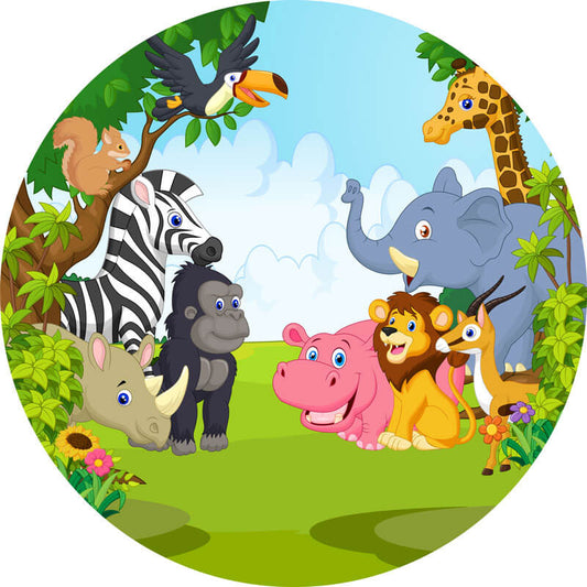 Safari Wild One Theme Round Backdrop | 1ST Birthday Party Decoration-ubackdrop