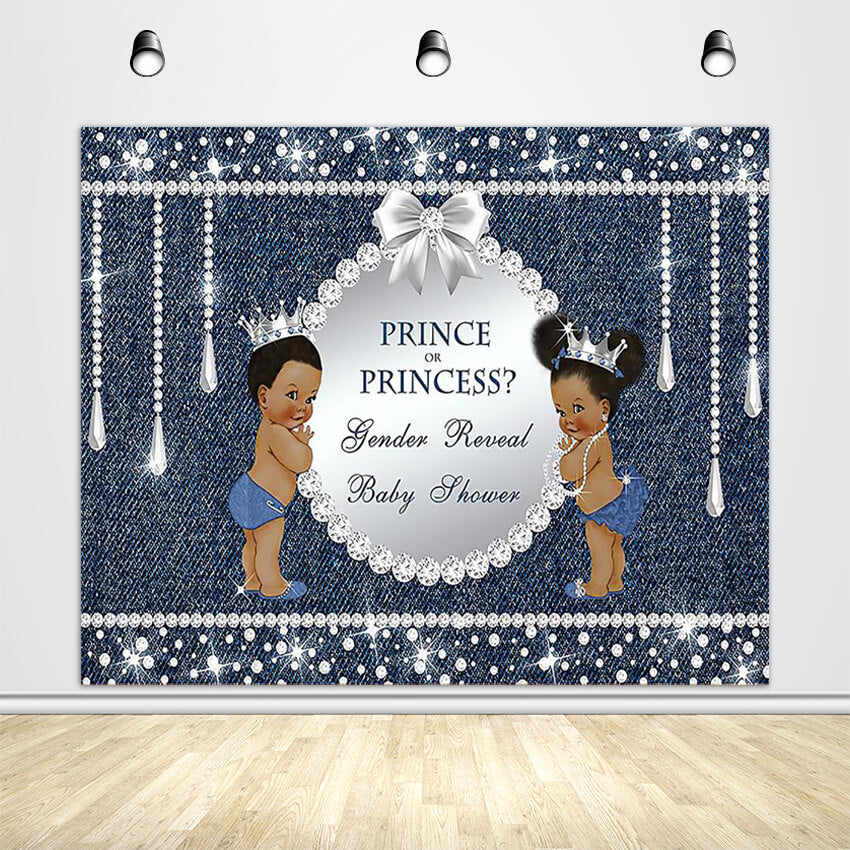 Prince or Princess Diamonds and Pearls Gender Reveal Backdrop - Designed, Printed & Shipped-ubackdrop