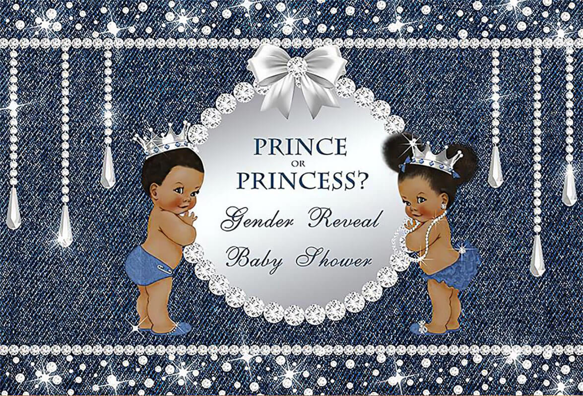 Prince or Princess Diamonds and Pearls Gender Reveal Backdrop - Designed, Printed & Shipped-ubackdrop
