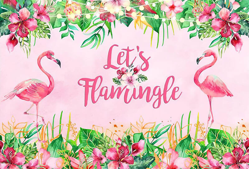 Pink Flamingo Summer Tropical Birthday Party Backdrop-ubackdrop