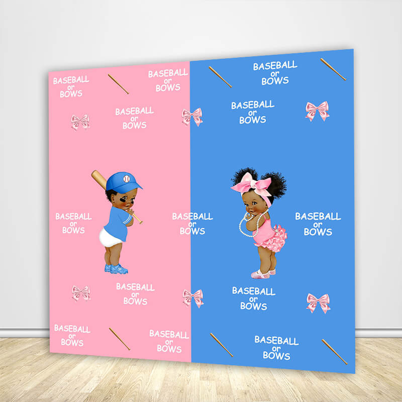 Baseball or Bows Gender Reveal Backdrop-ubackdrop