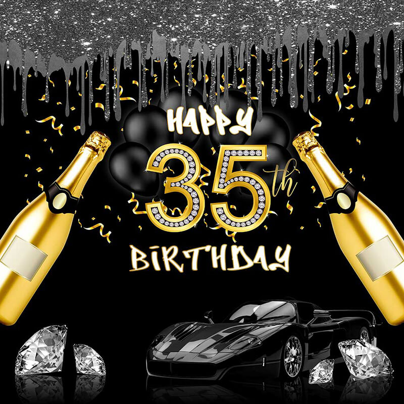 Birthday Black and Gold Backdrop-ubackdrop