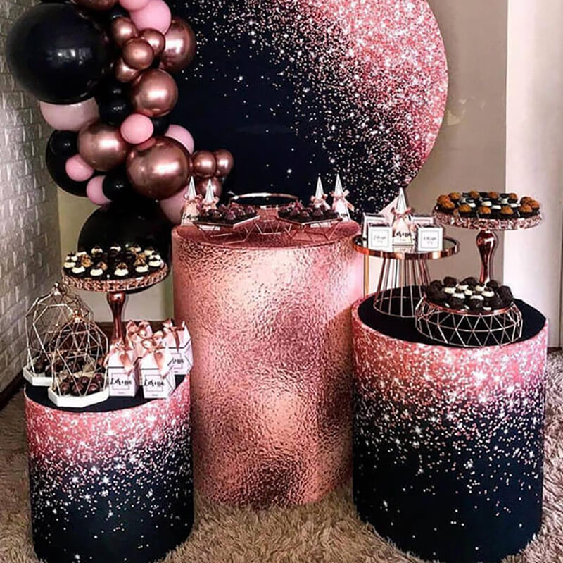 Black Rose Gold Glitter Fabric Pedestal Covers-ubackdrop