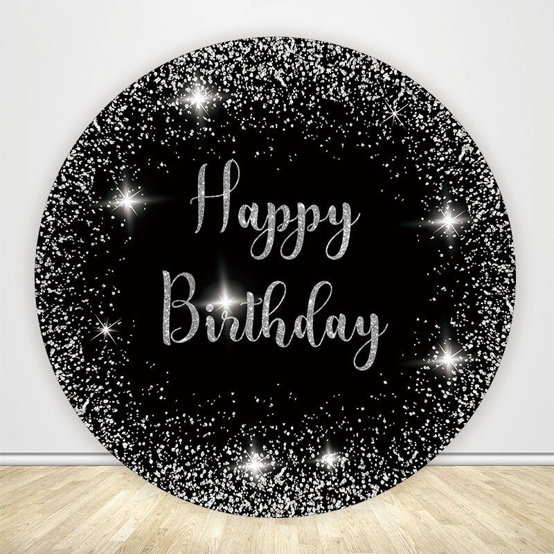 Black Silver Diamonds Birthday Round Backdrop Cover-ubackdrop