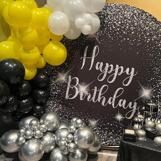 Black Silver Diamonds Birthday Round Backdrop Cover-ubackdrop