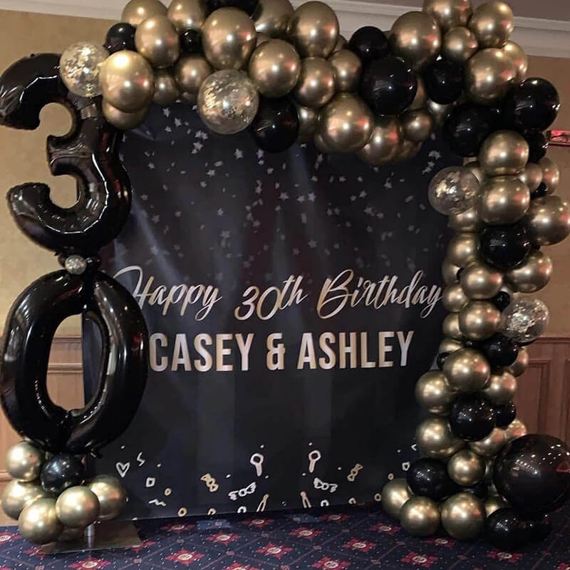 Black and Gold Birthday Balloon Garland Arch Kit-ubackdrop