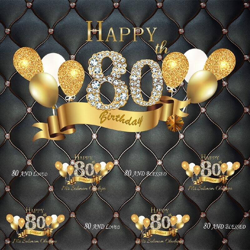 Black and Gold 80th Birthday Step and Repeat Backdrop - Designed, Printed & Shipped-ubackdrop