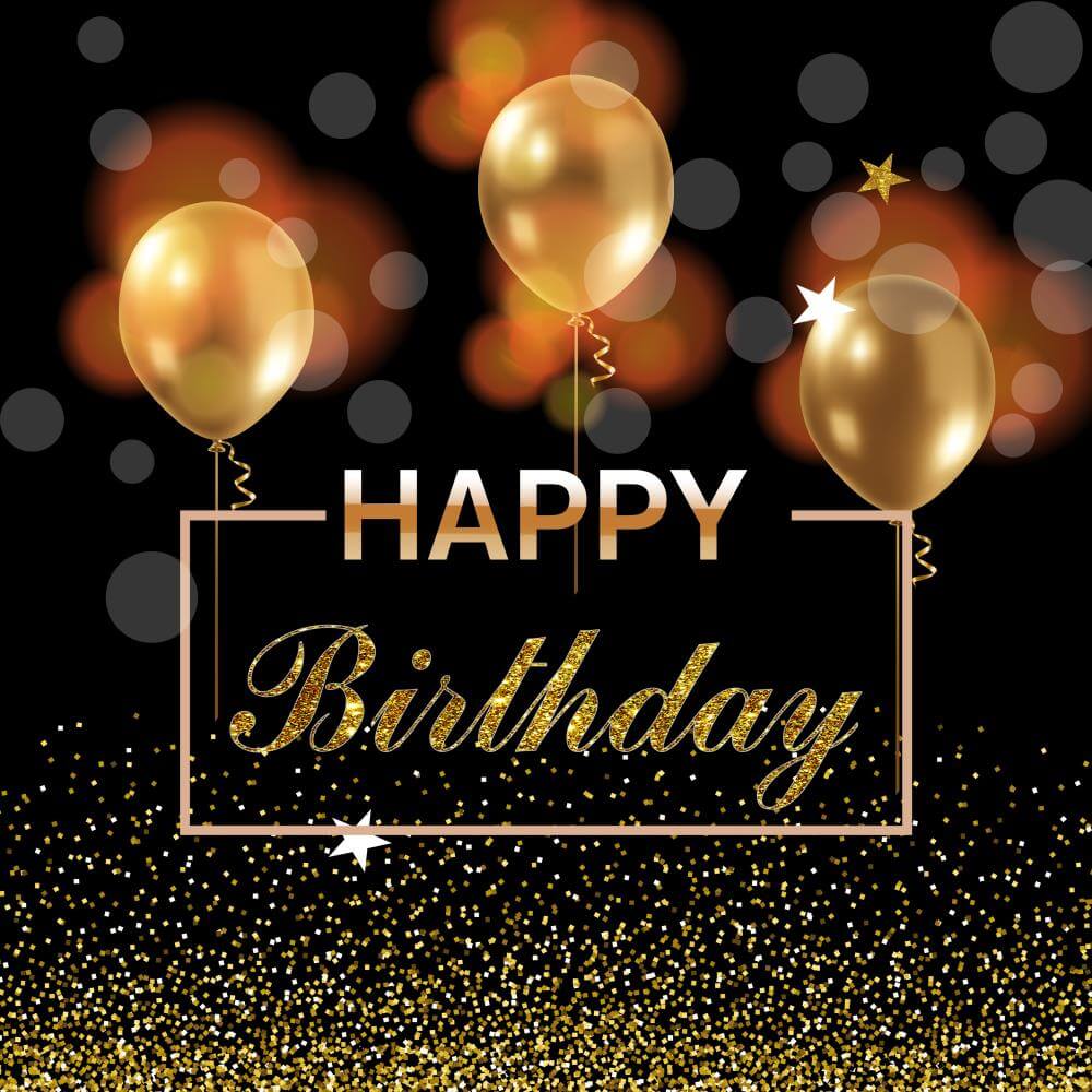 Black and Gold Happy Birthday Backdrop-ubackdrop