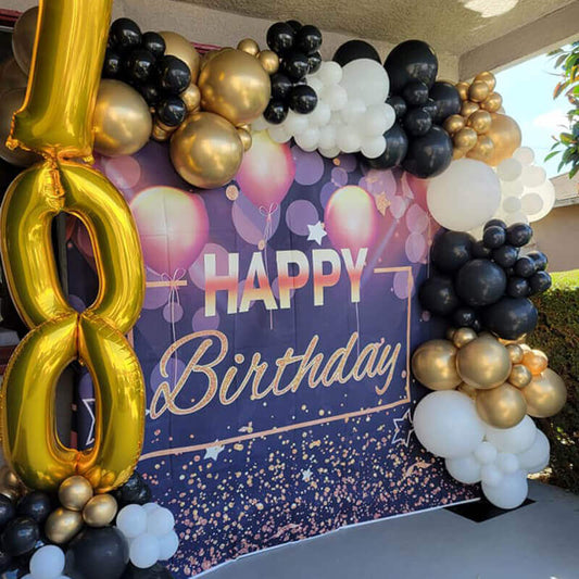 Black and Gold Happy Birthday Backdrop-ubackdrop
