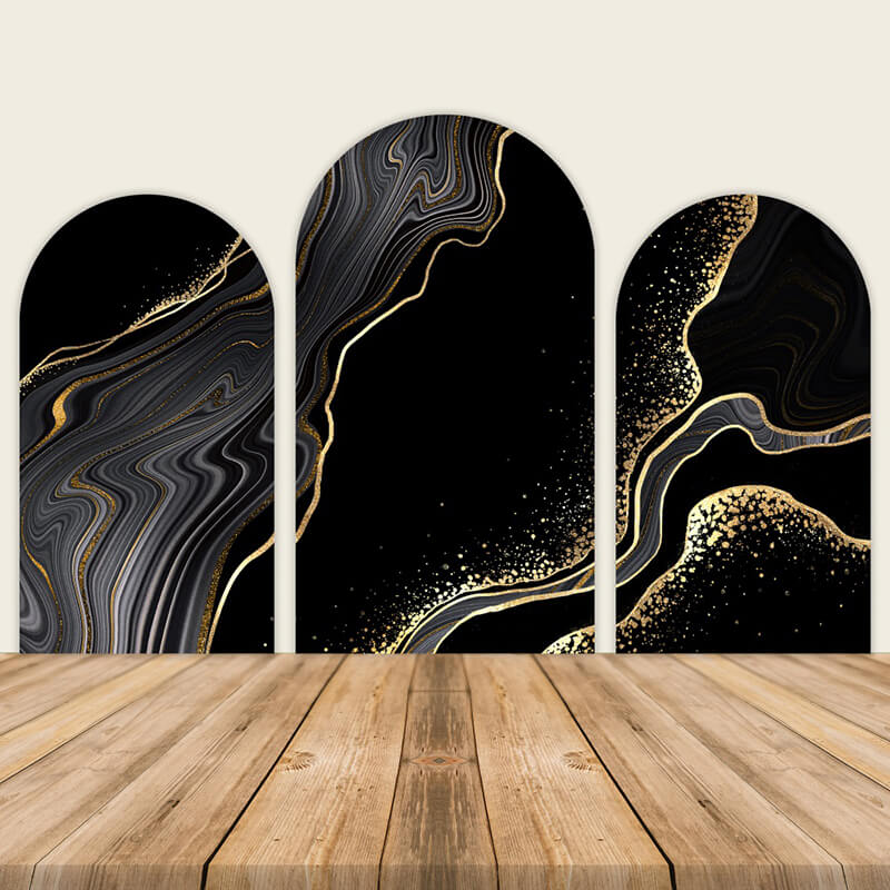 Black and Gold Marble Arch Walls Backdrop-ubackdrop