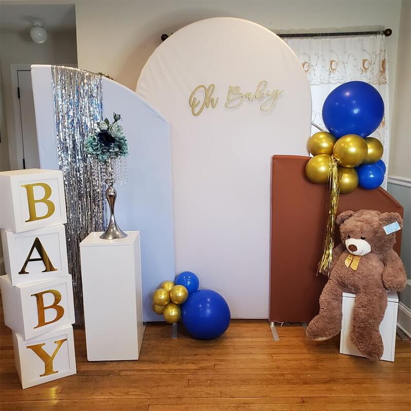 Blue Brown Baby Shower Chiara Arched Wall Covers-ubackdrop