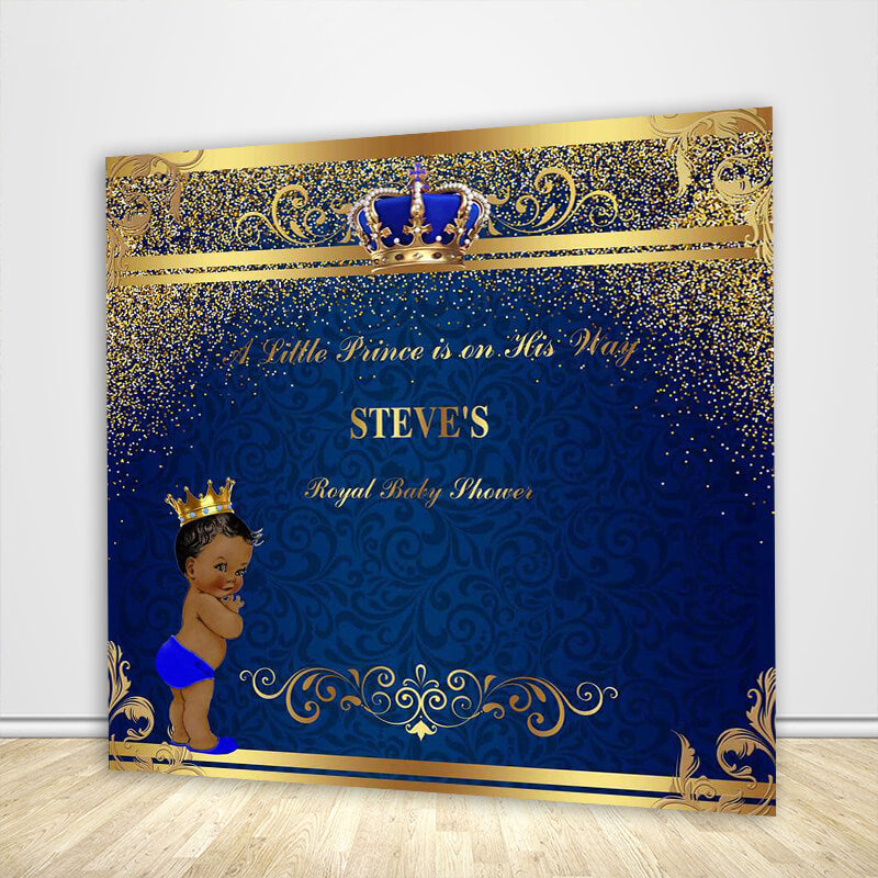 Blue and Gold Royal Prince Baby Shower Backdrop Designed