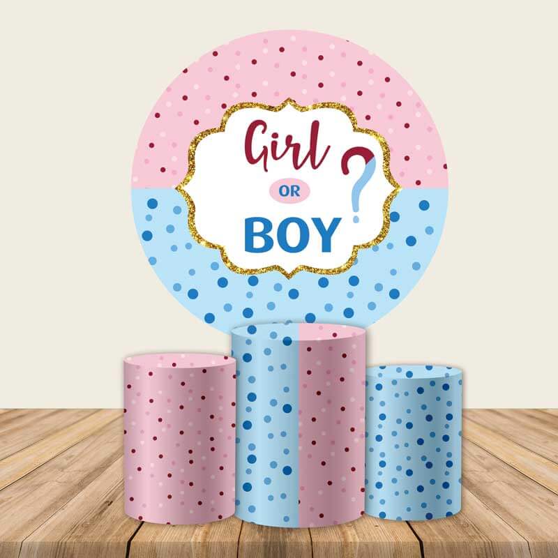 Boy or Girl Gender Reveal Round Backdrop Cover-ubackdrop