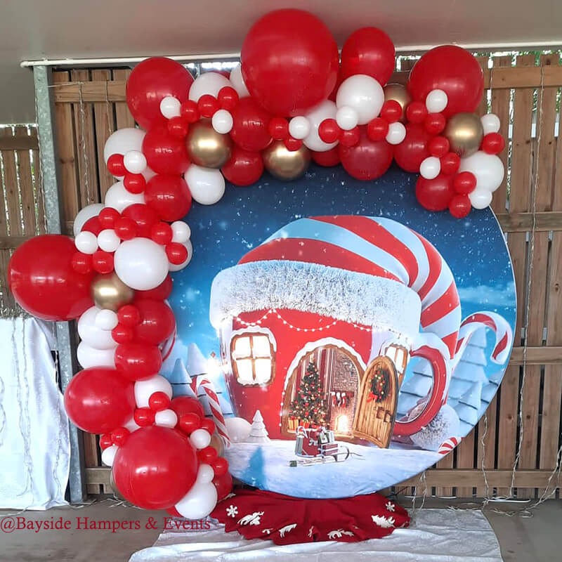 Christmas Hat House Snow Round Backdrop-ubackdrop