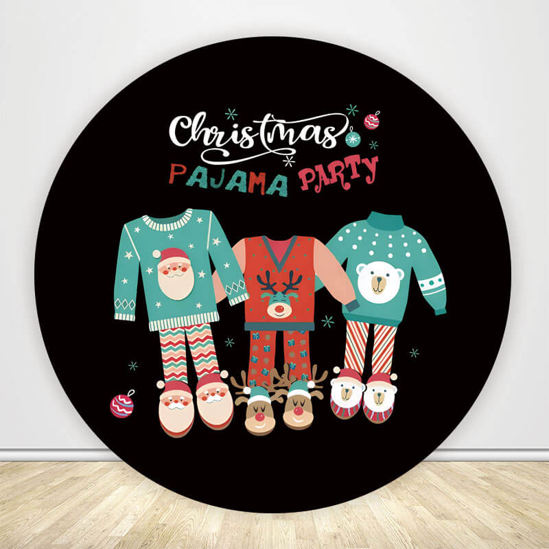 Christmas Pajama Party Round Backdrop Cover-ubackdrop
