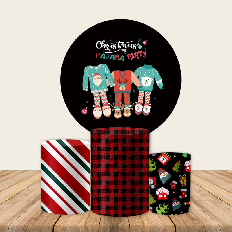Christmas Pajama Party Round Backdrop Cover-ubackdrop