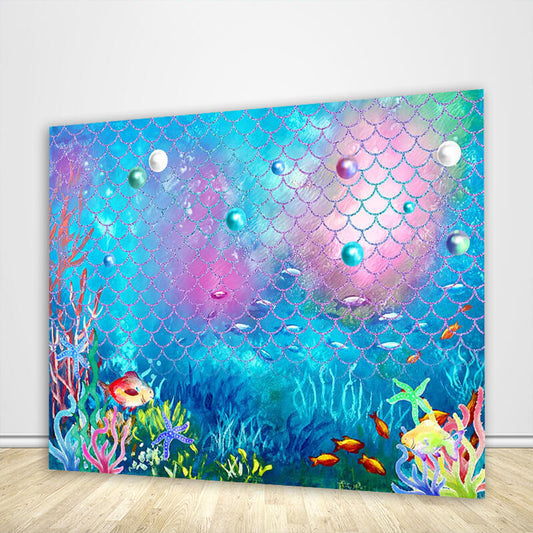 Colourful Seaweed Underwater World and Fish Scale Custom Backdrop-ubackdrop