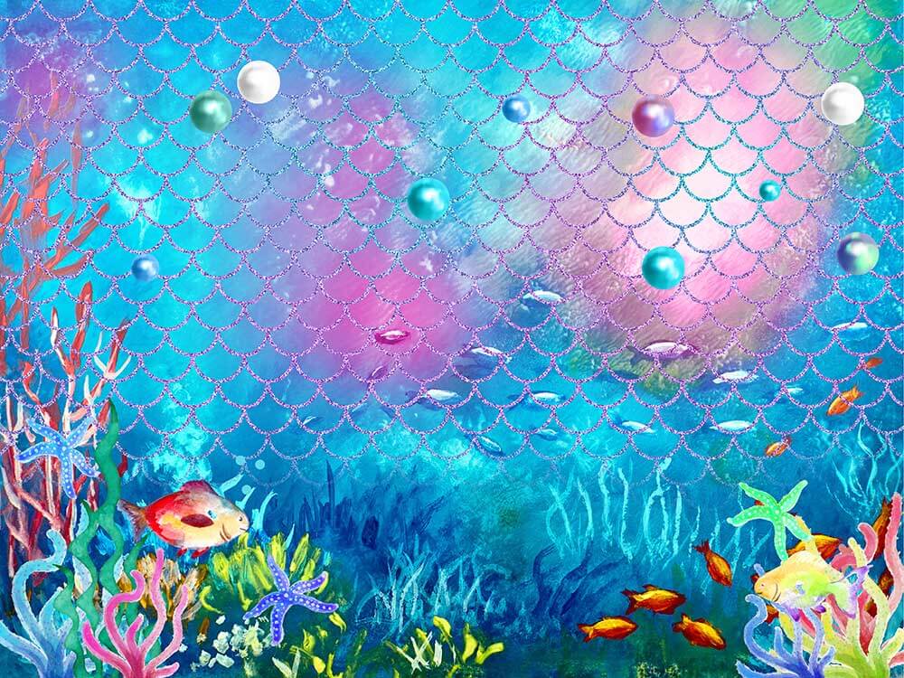 Colourful Seaweed Underwater World and Fish Scale Custom Backdrop-ubackdrop