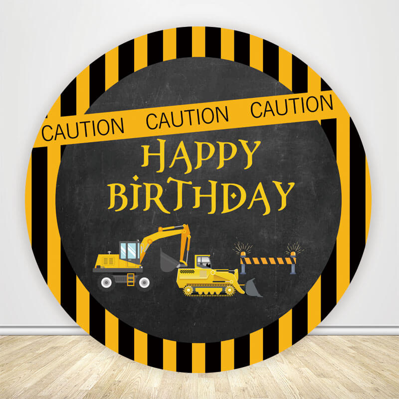 Construction Birthday Party Boy Round Backdrop Cover-ubackdrop