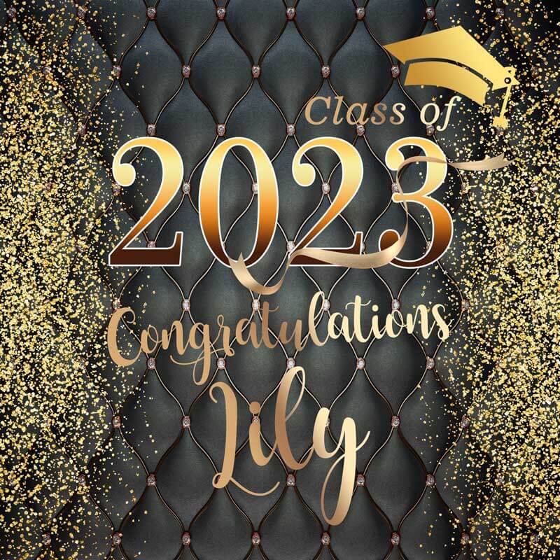 Custom Black & Gold Graduation Backdrop - Designed, Printed & Shipped-ubackdrop