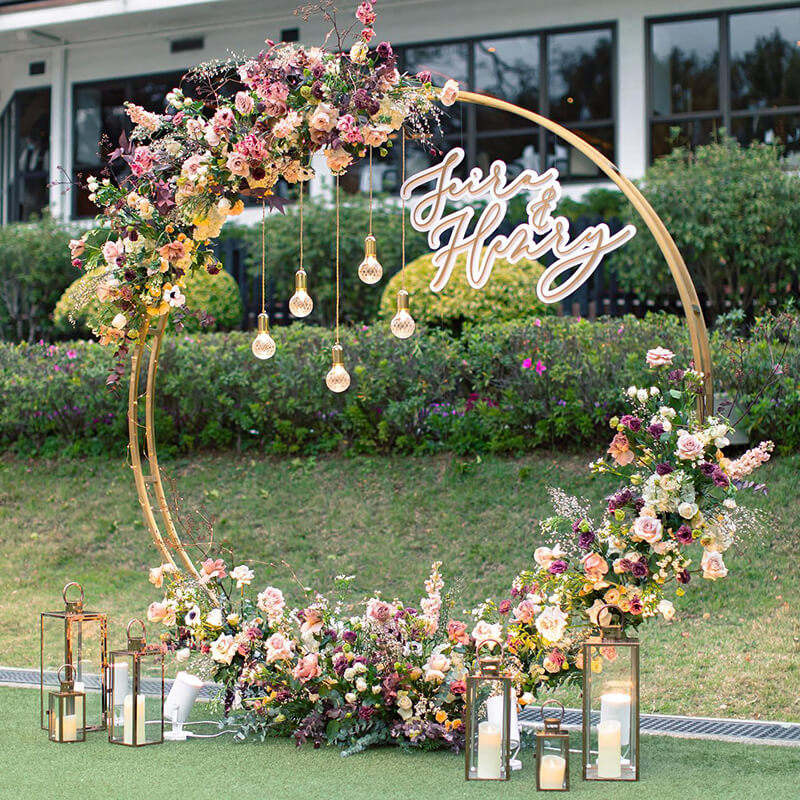 6.5ft Gold Wedding Arch Backdrop Stand Double Layer Round Stand Party Decoration-ubackdrop