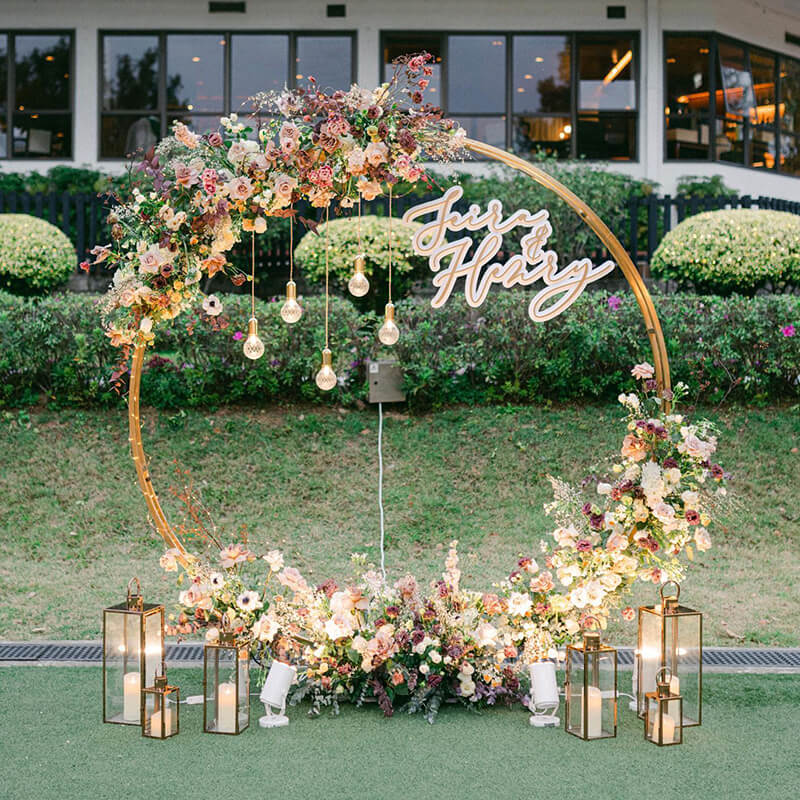 6.5ft Gold Wedding Arch Backdrop Stand Double Layer Round Stand Party Decoration-ubackdrop