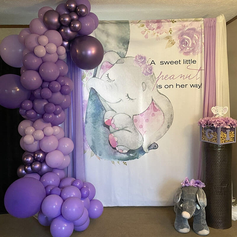 Elephant with Purple Flower for Baby Shower-ubackdrop