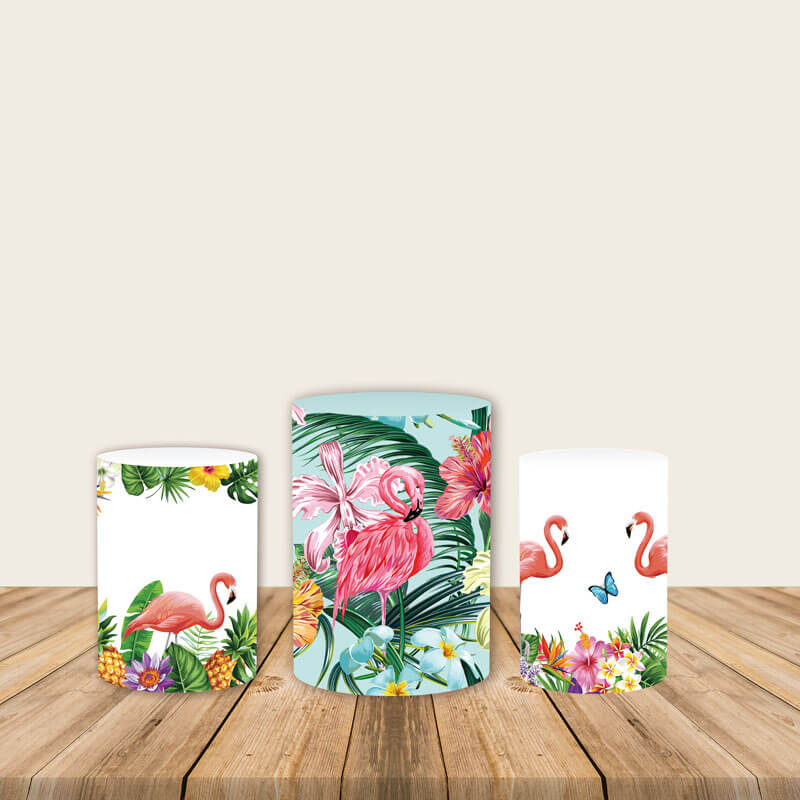Flamingo Birthday Theme Fabric Pedestal Covers for Baby Girl-ubackdrop