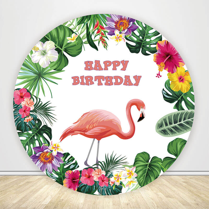 Flamingo Birthday Theme Round Backdrop Cover for Baby Girl-ubackdrop
