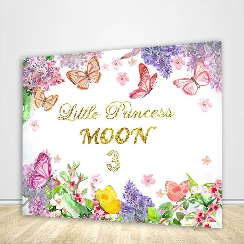 Floral Butterfly Backdrop Girl's Birthday Party Decoration - Designed, Printed & Shipped-ubackdrop