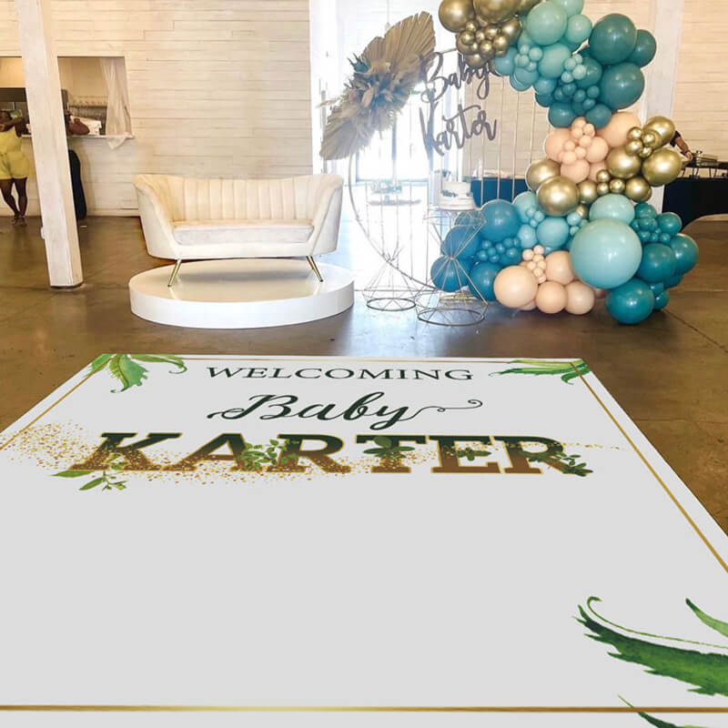 Gold Glitter Green Baby Shower Floor Decal-ubackdrop