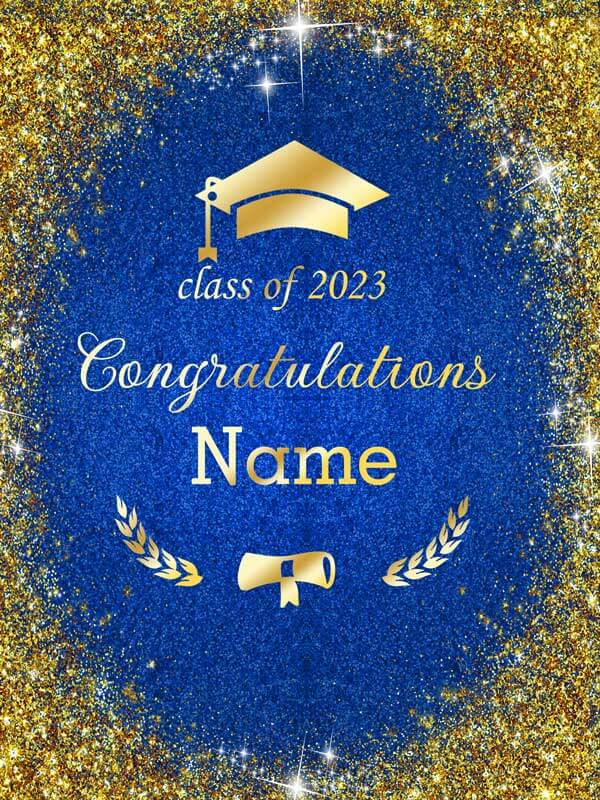 Gold and Blue Graduation Backdrop-ubackdrop