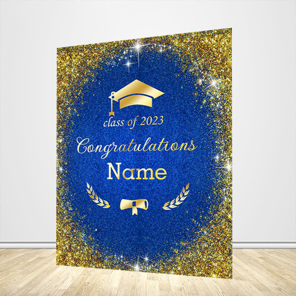 Gold and Blue Graduation Backdrop-ubackdrop